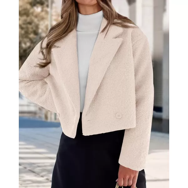 imageBTFBM 2023 Womens Fashion Fuzzy Fleece Short Jacket Fall Winter Lapel Button Down Outerwear Long Sleeve Faux Fur CoatSolid Beige