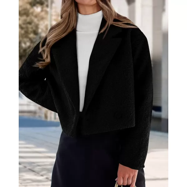 imageBTFBM 2023 Womens Fashion Fuzzy Fleece Short Jacket Fall Winter Lapel Button Down Outerwear Long Sleeve Faux Fur CoatSolid Black