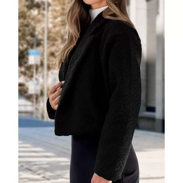 imageBTFBM 2023 Womens Fashion Fuzzy Fleece Short Jacket Fall Winter Lapel Button Down Outerwear Long Sleeve Faux Fur CoatSolid Black