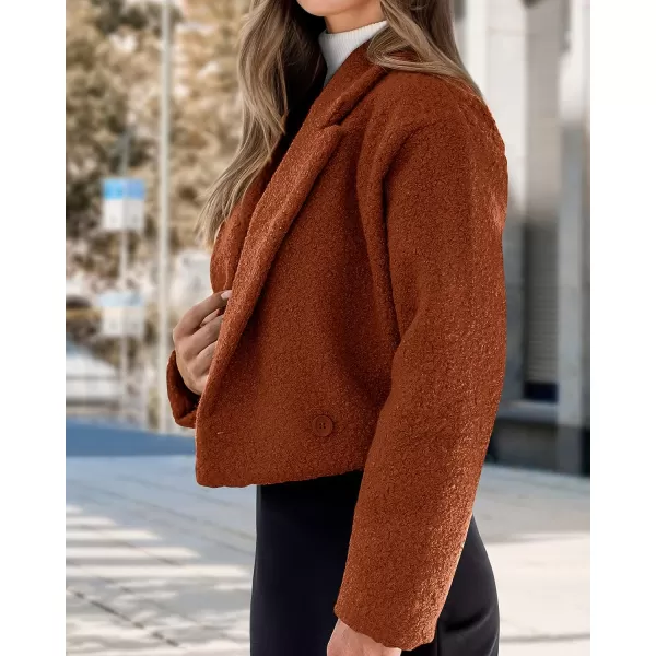 imageBTFBM 2023 Womens Fashion Fuzzy Fleece Short Jacket Fall Winter Lapel Button Down Outerwear Long Sleeve Faux Fur CoatSolid Brown