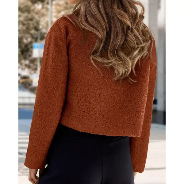 imageBTFBM 2023 Womens Fashion Fuzzy Fleece Short Jacket Fall Winter Lapel Button Down Outerwear Long Sleeve Faux Fur CoatSolid Brown