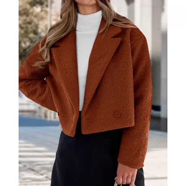 imageBTFBM 2023 Womens Fashion Fuzzy Fleece Short Jacket Fall Winter Lapel Button Down Outerwear Long Sleeve Faux Fur CoatSolid Brown