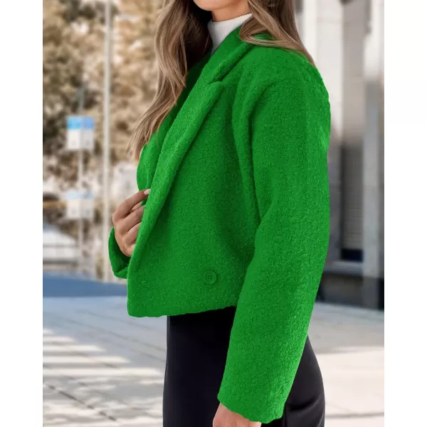 imageBTFBM 2023 Womens Fashion Fuzzy Fleece Short Jacket Fall Winter Lapel Button Down Outerwear Long Sleeve Faux Fur CoatSolid Green