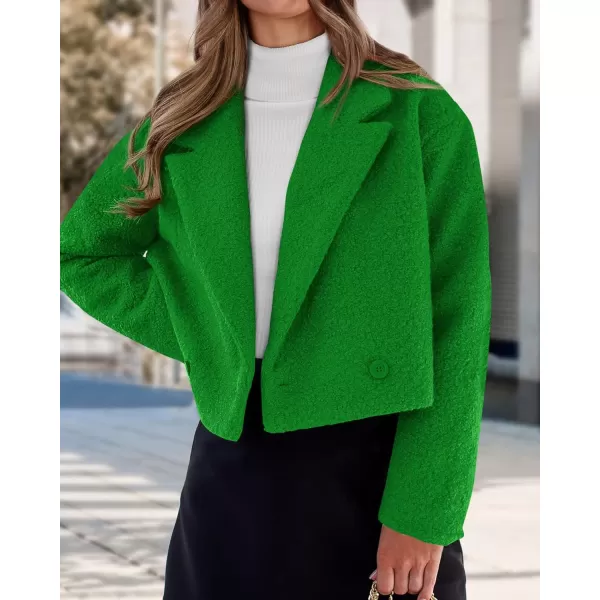 imageBTFBM 2023 Womens Fashion Fuzzy Fleece Short Jacket Fall Winter Lapel Button Down Outerwear Long Sleeve Faux Fur CoatSolid Green