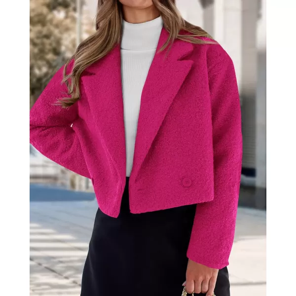 imageBTFBM 2023 Womens Fashion Fuzzy Fleece Short Jacket Fall Winter Lapel Button Down Outerwear Long Sleeve Faux Fur CoatSolid Rose Red