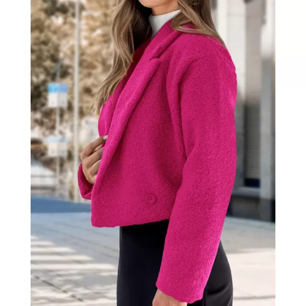 imageBTFBM 2023 Womens Fashion Fuzzy Fleece Short Jacket Fall Winter Lapel Button Down Outerwear Long Sleeve Faux Fur CoatSolid Rose Red