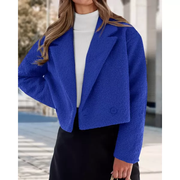 imageBTFBM 2023 Womens Fashion Fuzzy Fleece Short Jacket Fall Winter Lapel Button Down Outerwear Long Sleeve Faux Fur CoatSolid Royal Blue