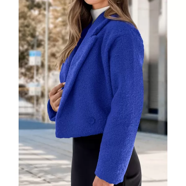 imageBTFBM 2023 Womens Fashion Fuzzy Fleece Short Jacket Fall Winter Lapel Button Down Outerwear Long Sleeve Faux Fur CoatSolid Royal Blue