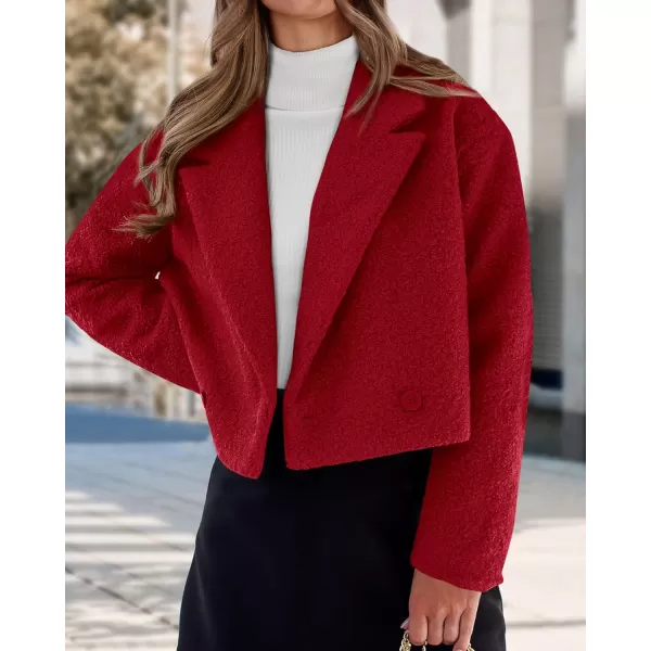 imageBTFBM 2023 Womens Fashion Fuzzy Fleece Short Jacket Fall Winter Lapel Button Down Outerwear Long Sleeve Faux Fur CoatSolid Wine Red