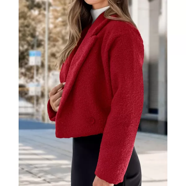 imageBTFBM 2023 Womens Fashion Fuzzy Fleece Short Jacket Fall Winter Lapel Button Down Outerwear Long Sleeve Faux Fur CoatSolid Wine Red