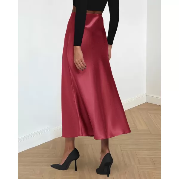 imageBTFBM 2023 Womens Long Satin Summer Fall Skirt Silk Elegant High Waist Cocktail Party Wedding Flared ALine Midi SkirtsSolid Bean Paste Pink