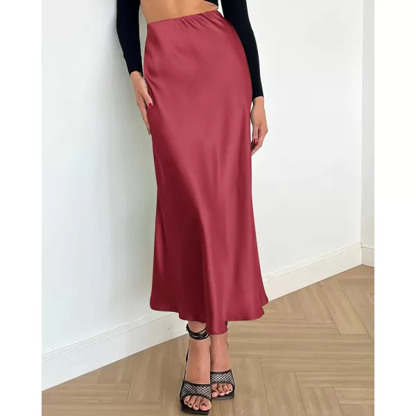 imageBTFBM 2023 Womens Long Satin Summer Fall Skirt Silk Elegant High Waist Cocktail Party Wedding Flared ALine Midi SkirtsSolid Bean Paste Pink