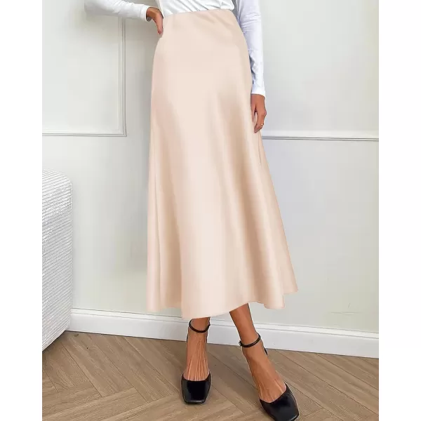 imageBTFBM 2023 Womens Long Satin Summer Fall Skirt Silk Elegant High Waist Cocktail Party Wedding Flared ALine Midi SkirtsSolid Beige