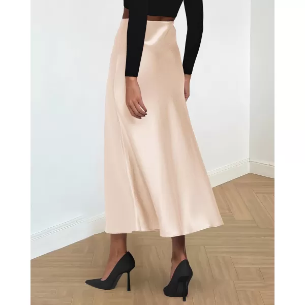 imageBTFBM 2023 Womens Long Satin Summer Fall Skirt Silk Elegant High Waist Cocktail Party Wedding Flared ALine Midi SkirtsSolid Beige