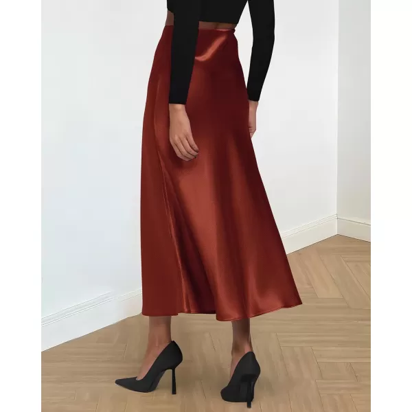imageBTFBM 2023 Womens Long Satin Summer Fall Skirt Silk Elegant High Waist Cocktail Party Wedding Flared ALine Midi SkirtsSolid Brown