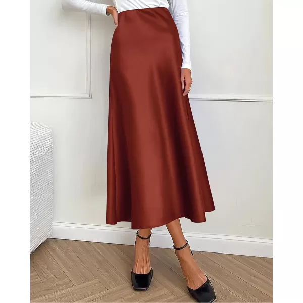 imageBTFBM 2023 Womens Long Satin Summer Fall Skirt Silk Elegant High Waist Cocktail Party Wedding Flared ALine Midi SkirtsSolid Brown