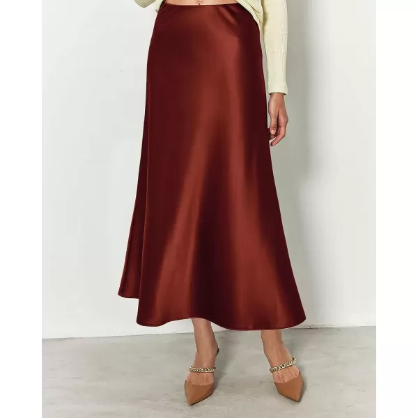 imageBTFBM 2023 Womens Long Satin Summer Fall Skirt Silk Elegant High Waist Cocktail Party Wedding Flared ALine Midi SkirtsSolid Brown