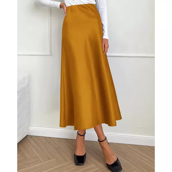 imageBTFBM 2023 Womens Long Satin Summer Fall Skirt Silk Elegant High Waist Cocktail Party Wedding Flared ALine Midi SkirtsSolid Brown Yellow