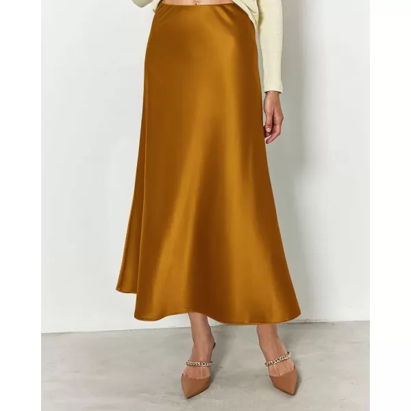 imageBTFBM 2023 Womens Long Satin Summer Fall Skirt Silk Elegant High Waist Cocktail Party Wedding Flared ALine Midi SkirtsSolid Brown Yellow