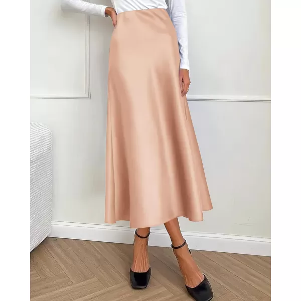imageBTFBM 2023 Womens Long Satin Summer Fall Skirt Silk Elegant High Waist Cocktail Party Wedding Flared ALine Midi SkirtsSolid Champagne