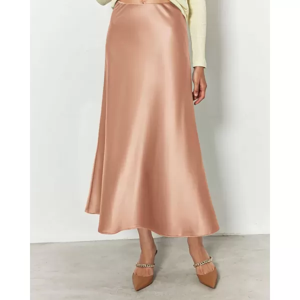 imageBTFBM 2023 Womens Long Satin Summer Fall Skirt Silk Elegant High Waist Cocktail Party Wedding Flared ALine Midi SkirtsSolid Champagne