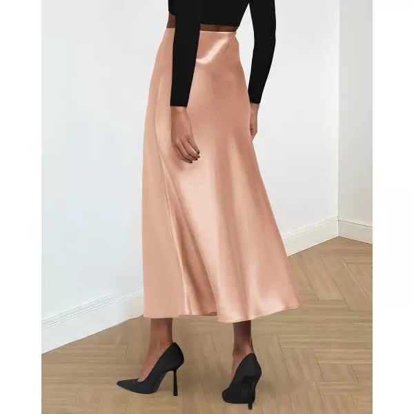 imageBTFBM 2023 Womens Long Satin Summer Fall Skirt Silk Elegant High Waist Cocktail Party Wedding Flared ALine Midi SkirtsSolid Champagne