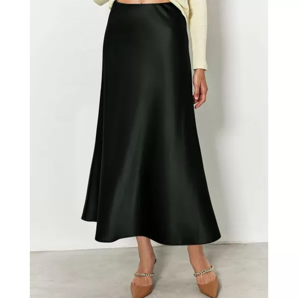 imageBTFBM 2023 Womens Long Satin Summer Fall Skirt Silk Elegant High Waist Cocktail Party Wedding Flared ALine Midi SkirtsSolid Dark Army Green