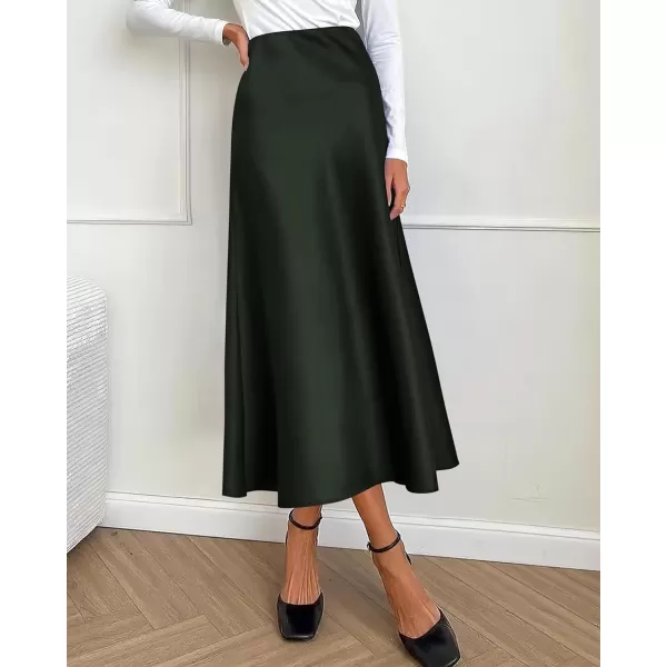 imageBTFBM 2023 Womens Long Satin Summer Fall Skirt Silk Elegant High Waist Cocktail Party Wedding Flared ALine Midi SkirtsSolid Dark Army Green