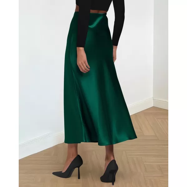 imageBTFBM 2023 Womens Long Satin Summer Fall Skirt Silk Elegant High Waist Cocktail Party Wedding Flared ALine Midi SkirtsSolid Dark Green