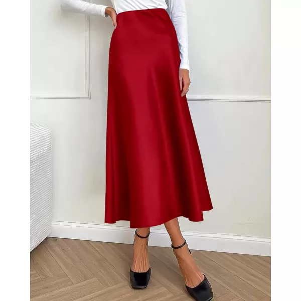 imageBTFBM 2023 Womens Long Satin Summer Fall Skirt Silk Elegant High Waist Cocktail Party Wedding Flared ALine Midi SkirtsSolid Dark Red