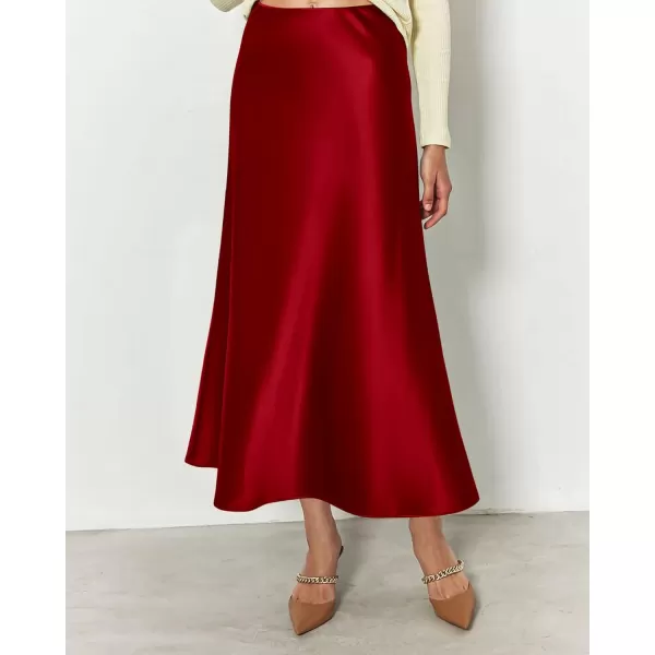 imageBTFBM 2023 Womens Long Satin Summer Fall Skirt Silk Elegant High Waist Cocktail Party Wedding Flared ALine Midi SkirtsSolid Dark Red