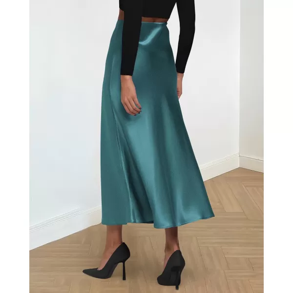 imageBTFBM 2023 Womens Long Satin Summer Fall Skirt Silk Elegant High Waist Cocktail Party Wedding Flared ALine Midi SkirtsSolid Lake Blue