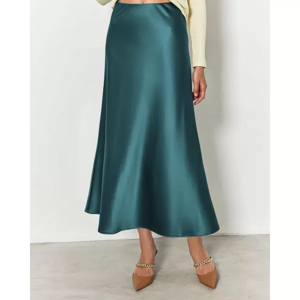 imageBTFBM 2023 Womens Long Satin Summer Fall Skirt Silk Elegant High Waist Cocktail Party Wedding Flared ALine Midi SkirtsSolid Lake Blue