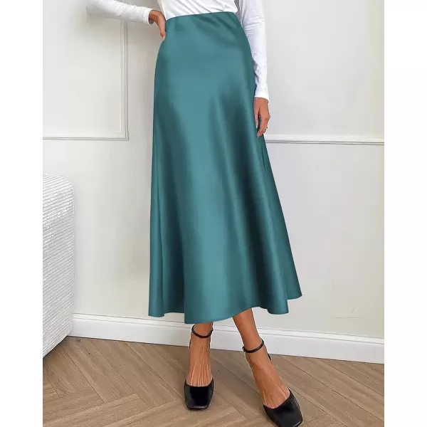 imageBTFBM 2023 Womens Long Satin Summer Fall Skirt Silk Elegant High Waist Cocktail Party Wedding Flared ALine Midi SkirtsSolid Lake Blue