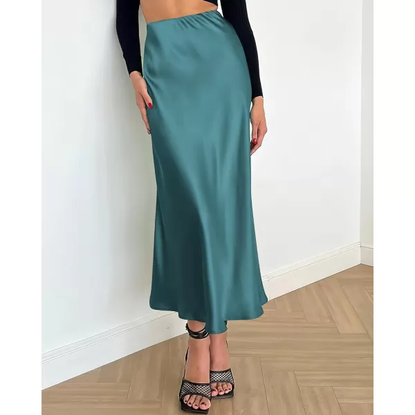 imageBTFBM 2023 Womens Long Satin Summer Fall Skirt Silk Elegant High Waist Cocktail Party Wedding Flared ALine Midi SkirtsSolid Lake Blue