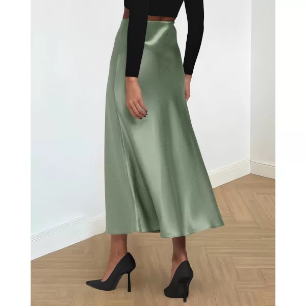 imageBTFBM 2023 Womens Long Satin Summer Fall Skirt Silk Elegant High Waist Cocktail Party Wedding Flared ALine Midi SkirtsSolid Light Green