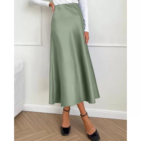 imageBTFBM 2023 Womens Long Satin Summer Fall Skirt Silk Elegant High Waist Cocktail Party Wedding Flared ALine Midi SkirtsSolid Light Green