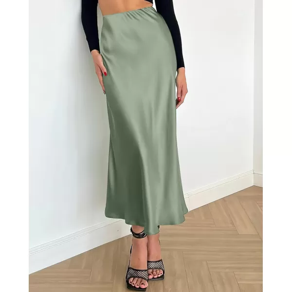 imageBTFBM 2023 Womens Long Satin Summer Fall Skirt Silk Elegant High Waist Cocktail Party Wedding Flared ALine Midi SkirtsSolid Light Green