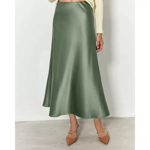 imageBTFBM 2023 Womens Long Satin Summer Fall Skirt Silk Elegant High Waist Cocktail Party Wedding Flared ALine Midi SkirtsSolid Light Green
