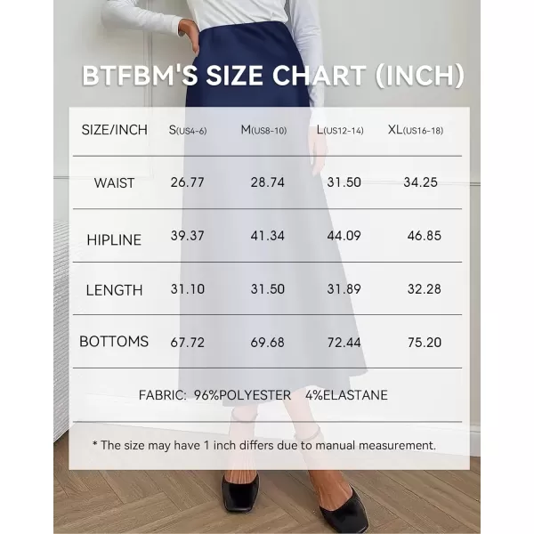 imageBTFBM 2023 Womens Long Satin Summer Fall Skirt Silk Elegant High Waist Cocktail Party Wedding Flared ALine Midi SkirtsSolid Navy