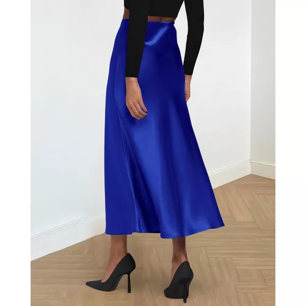 imageBTFBM 2023 Womens Long Satin Summer Fall Skirt Silk Elegant High Waist Cocktail Party Wedding Flared ALine Midi SkirtsSolid Royal Blue