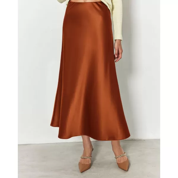 imageBTFBM 2023 Womens Long Satin Summer Fall Skirt Silk Elegant High Waist Cocktail Party Wedding Flared ALine Midi SkirtsSolid Rust Red