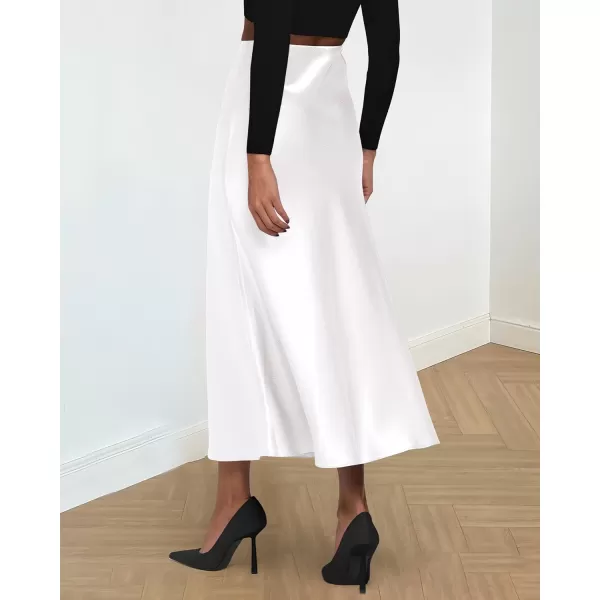 imageBTFBM 2023 Womens Long Satin Summer Fall Skirt Silk Elegant High Waist Cocktail Party Wedding Flared ALine Midi SkirtsSolid White