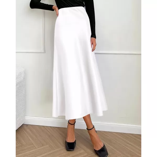 imageBTFBM 2023 Womens Long Satin Summer Fall Skirt Silk Elegant High Waist Cocktail Party Wedding Flared ALine Midi SkirtsSolid White