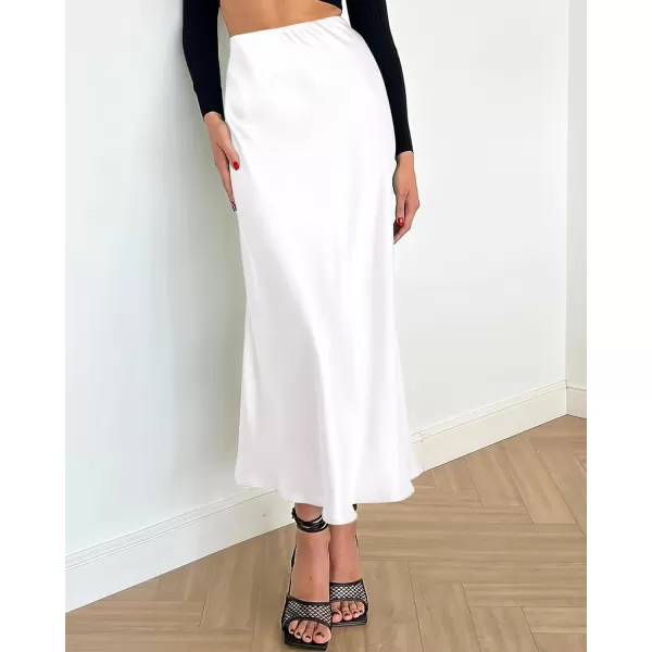 imageBTFBM 2023 Womens Long Satin Summer Fall Skirt Silk Elegant High Waist Cocktail Party Wedding Flared ALine Midi SkirtsSolid White