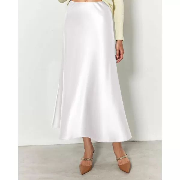 imageBTFBM 2023 Womens Long Satin Summer Fall Skirt Silk Elegant High Waist Cocktail Party Wedding Flared ALine Midi SkirtsSolid White