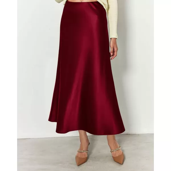 imageBTFBM 2023 Womens Long Satin Summer Fall Skirt Silk Elegant High Waist Cocktail Party Wedding Flared ALine Midi SkirtsSolid Wine Red