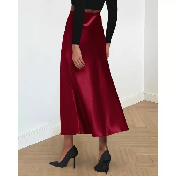 imageBTFBM 2023 Womens Long Satin Summer Fall Skirt Silk Elegant High Waist Cocktail Party Wedding Flared ALine Midi SkirtsSolid Wine Red
