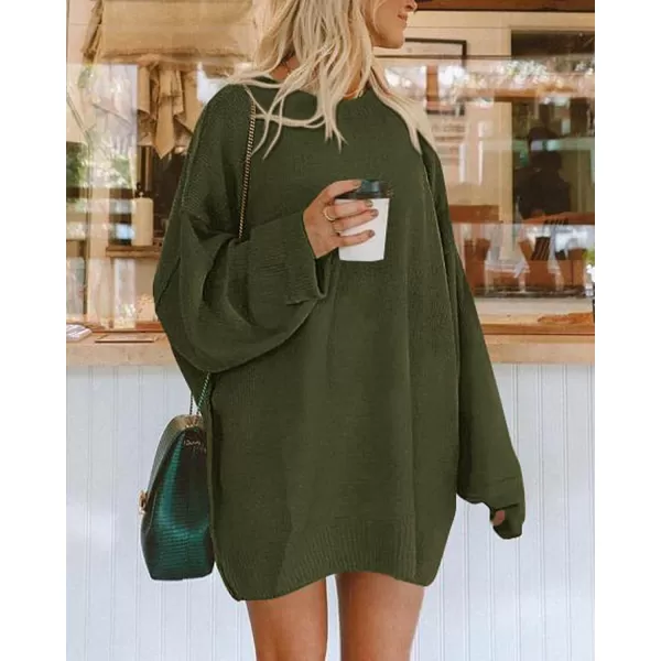 imageBTFBM 2023 Womens Sweaters Casual Crewneck Long Sleeve Oversized Sweater Dress Fall Winter Loose Slouchy Soft PulloverSolid Army Green