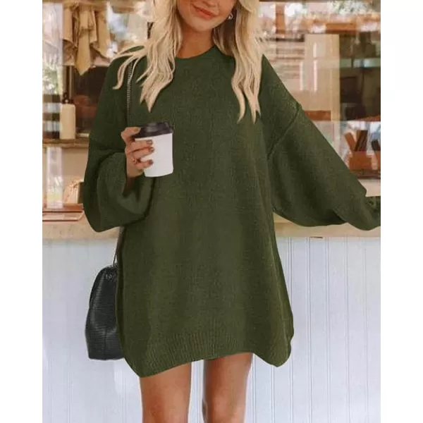imageBTFBM 2023 Womens Sweaters Casual Crewneck Long Sleeve Oversized Sweater Dress Fall Winter Loose Slouchy Soft PulloverSolid Army Green